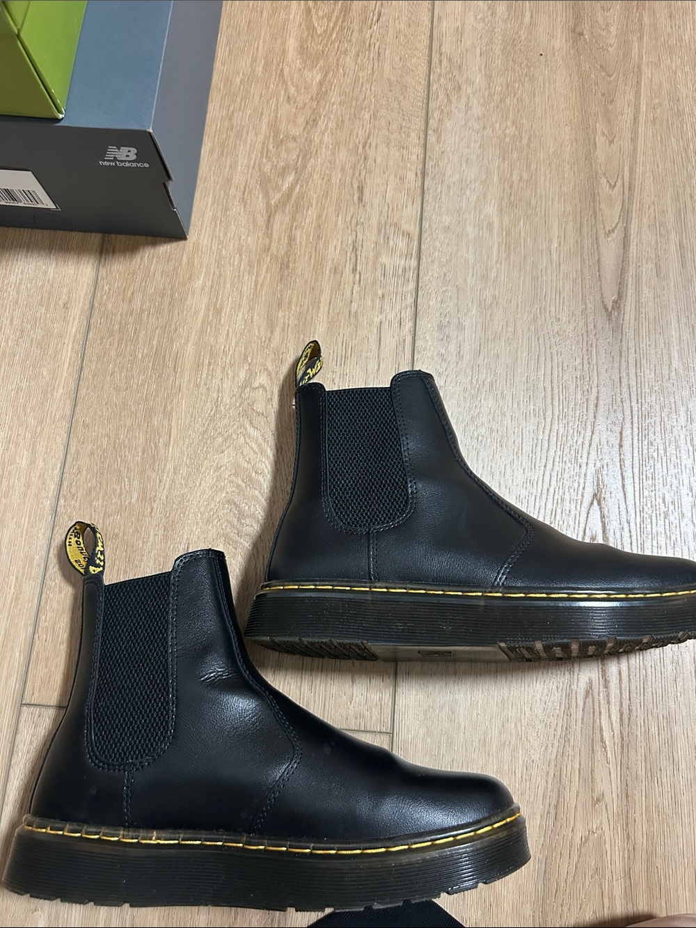 Dr. Martens Black Leather Chukka Boots with Yellow Stitching
